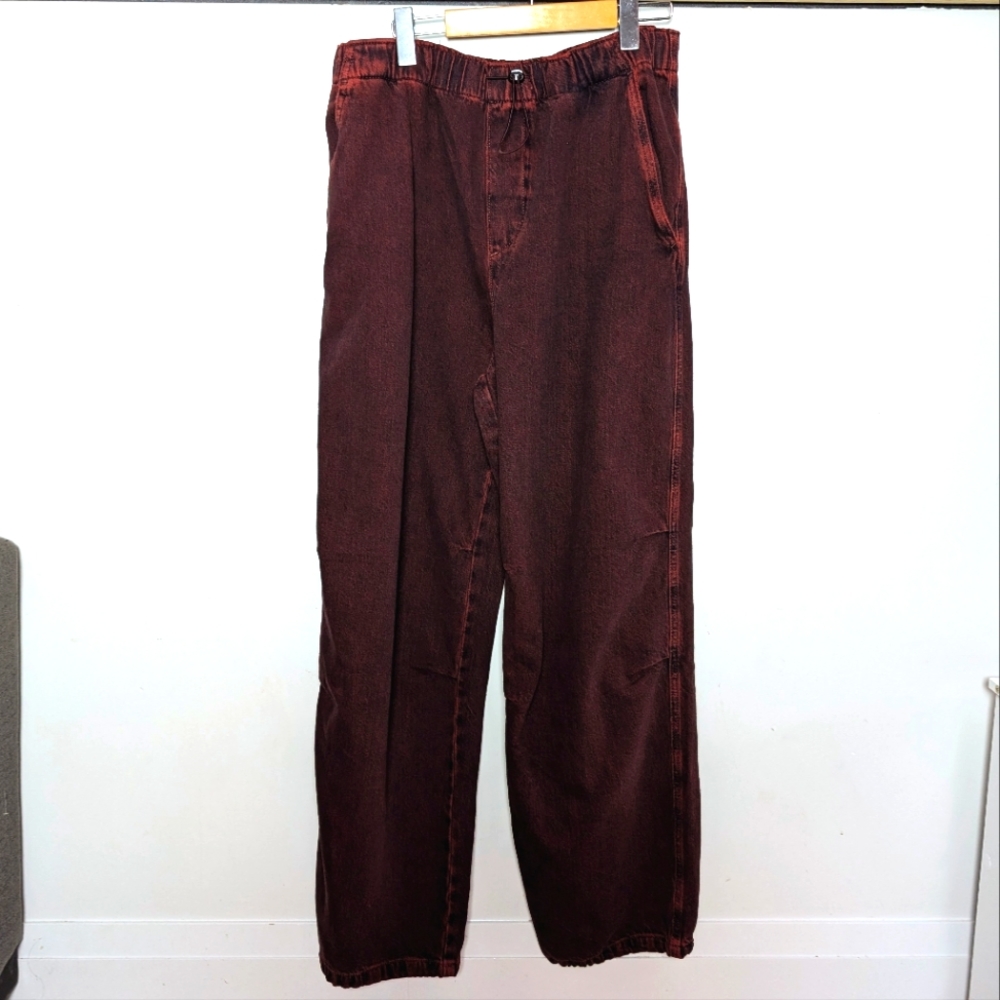 ZARA | Men's Burgundy Acid Wash Wide Leg Drawstring Baggy Pants
